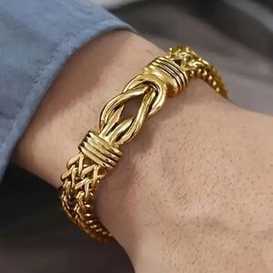 New! MEN'S Gold Plated Stainless Steel Punk Link Bracelet.  7.75"